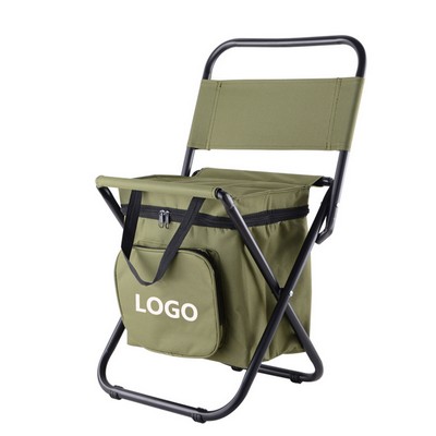 Outdoor Portable Backrest Chair with Cooler Bag Insulated Folding Chair