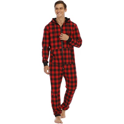 Men'S Flannel Checked Hooded Jumpsuit