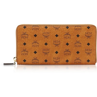 MCM Cognac Brown Visetos Original Zip Around Wallet