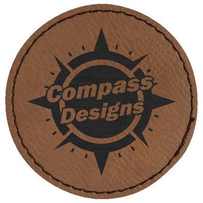 Round Engraved Patch with Adhesive, Dark Brown Faux Leather, 2 1/2" diameter