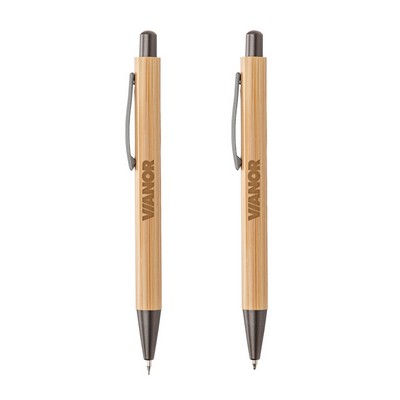 Lucky Clicker Bamboo Pen & Pencil Set - Gunmetal