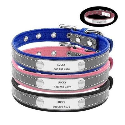 Adjustable Reflective Leather Pet Collar