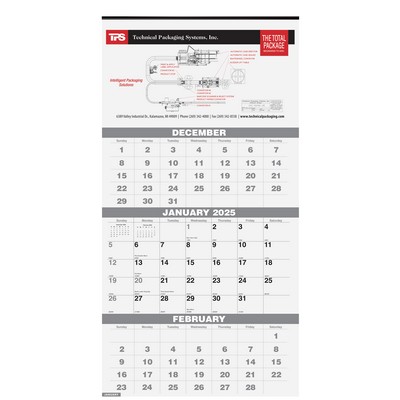 Three Month At A Glance Wall Calendar w/2 Color Imprint (12¼"x25")