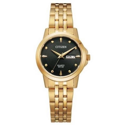 Citizen® Ladies' Quartz Gold-Tone Watch w/Black Dial