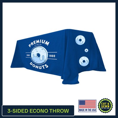 4ft x 30"T x 29"H - 3 Sided Hemmed Economy Table Throws - Dye Sublimation - Made in the USA