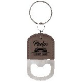 Oval Gray Leatherette Bottle Opener Keychain