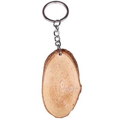 Oval Natural Wood Log Cut Keychain