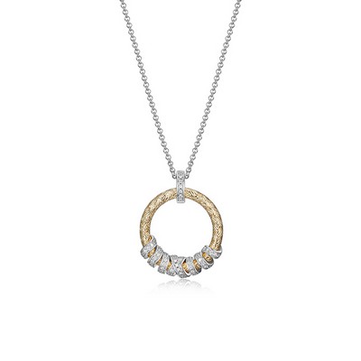 Charles Garnier Sterling Silver "Interlink" Woven Tube with CZ Circle Necklace - Silver and Gold