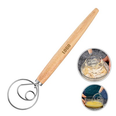 Wooden Handle Single Eye Dough Whisk