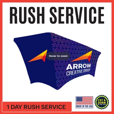 Premium | (One Day RUSH SERVICE) 8ft x 30"T x 29"H Hemmed Stretch Table Throw - Made in the USA