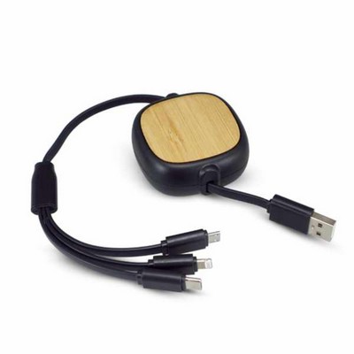 3 in 1 Universal Retractable Wooden Charging Cable