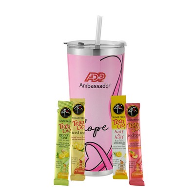 20 Oz. Dual Walled Vacuum Sealed Tumbler w/Straw Gift Set - 4C® Sugar Free Tea 2 Go® Packets