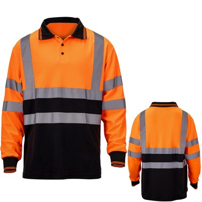 Hi Viz 3.8 Oz. Polyester Class 3 Color Block Reflective Tape Safety Polo Shirt