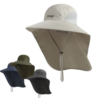 Wide Brim Sun Bucket Hat with Neck Flap