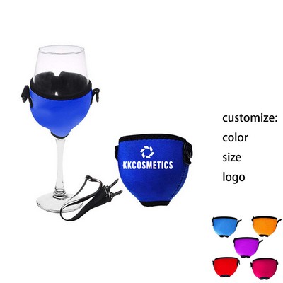 Neoprene Wine Glass Sleeve With Adjustable Neck Strap