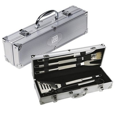 5 Pieces Stainless Bbq Tool Set With Aluminum Case