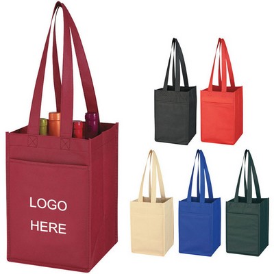 Reusable 4 Bottle Non-Woven Wine Tote Bag