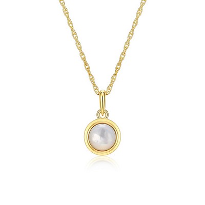 Celebration Gems 6mm Genuine White Mother of Pearl North Star JUNE Birthstone Necklace - Gold