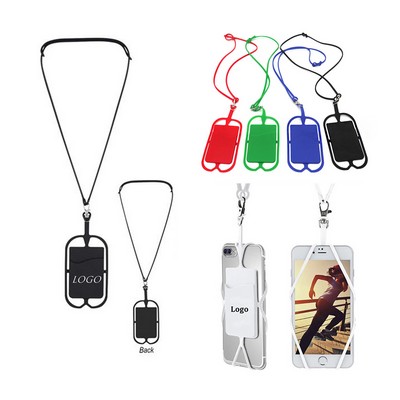 Neck Phone Holder w/Card Pocket and Silicone Neck Strap