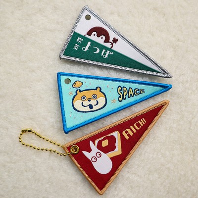 Triangle Shape Double-sided Embroidery LOGO Ribbon Fabric Keychian