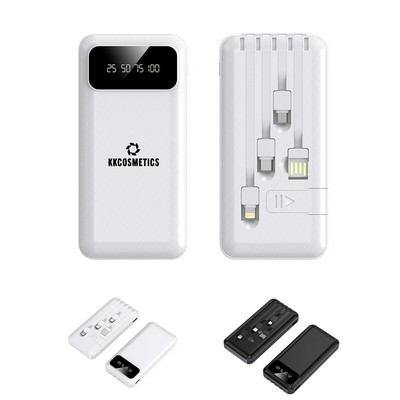 10,000mAh Power Bank with Built-In Charge Cables