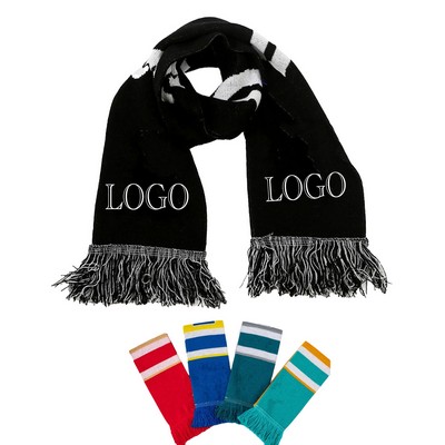 Knitted Jacquard Stadium Scarf W/ Fringe