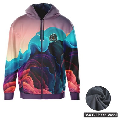 Unisex and Kids' Full Sublimation 350G Fleece Full-Zip Hoodie - Economy Series