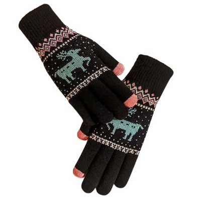 Adult Stretch Diamond Lattice Cable Knit Gloves With Sensitive Touch And Custom Logo