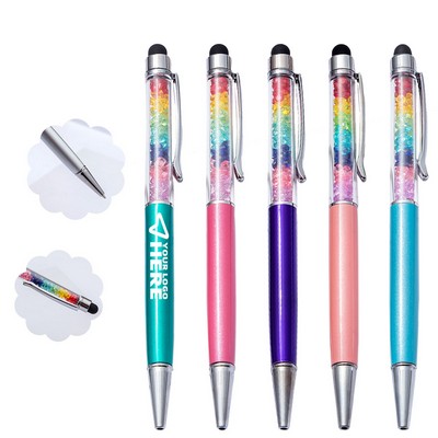 Rainbow Ballpoint Pen w/Top Rhinestone And Stylus