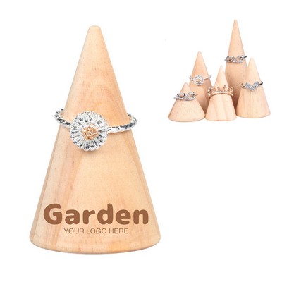 Solid Wood Cone-shaped Ring Display Stand