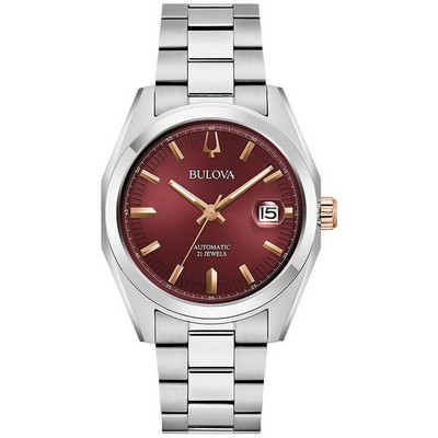 Bulova® Men's Classic Surveyor Stainless Steel Bracelet Watch w/Burgundy Red Dial