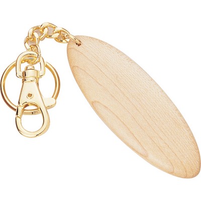 Long Oval Shaped Wooden Key Chain in Maple Finish