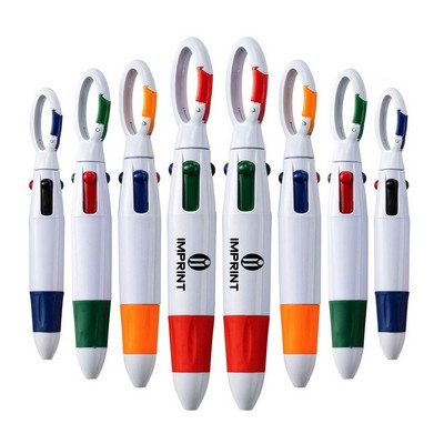 4-in-1 Retractable Multicolor Carabiner Shuttle Pen