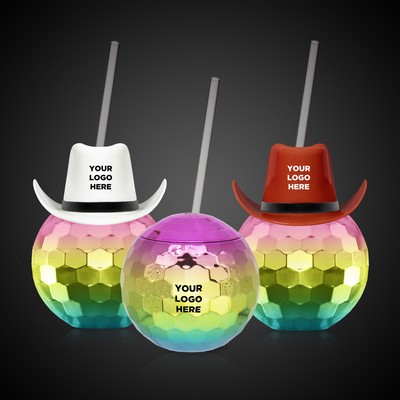 Disco Ball Cup Rainbow w/Straw and White Hat(not assembled)(Imprintable)