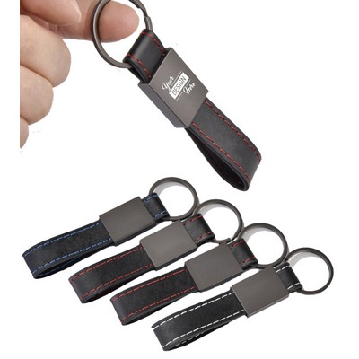 Black Leather Metal Car Keychain