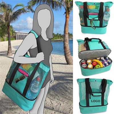 Mesh Beach Tote Bag With Cooler Compartment