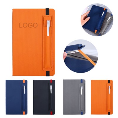 A5 Stripe Leather Lined Journal Notebook With Pen