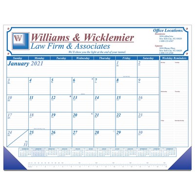 22" X 17"- 13 Month Desk Pad Calendar With 2 Color Art and 1 Color Form.