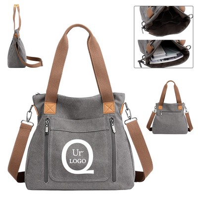 Full-Color Canvas Tote Bag W/ Multi Pockets