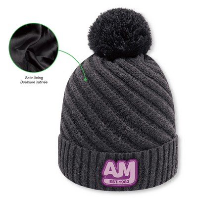 Woman's Satin Lining / Acrylic Cuff Toque with Acrylic Pom Pom 8cm