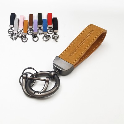 Embossed Suede Leather Car Keychain