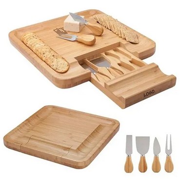 Square Bamboo Cheeseboard Tray with tools