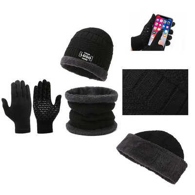 Winter Beanie Hat, Scarf, and Gloves Set - 3 Pieces