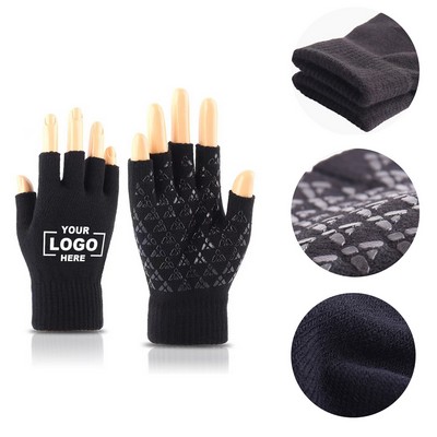 Fingerless Knit Gloves with Non-Slip Grip