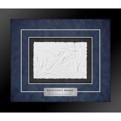 Rising Geese (Black/Blue) - Cast Paper Sculptured Art - Shadowbox Award 12.75"x14.75"