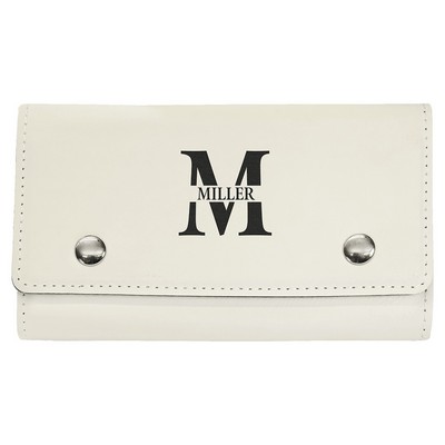 Engraved Faux Leather Card & Dice Set, White