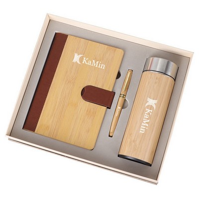 Bamboo 3 Pieces Business Gift Box(Notebook Pen and Tumbler)