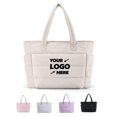 Lightweight Puffy Tote Bag with Compartments