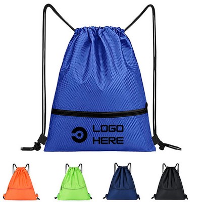 Drawstring Backpack Bag Waterproof With Zip Pocket