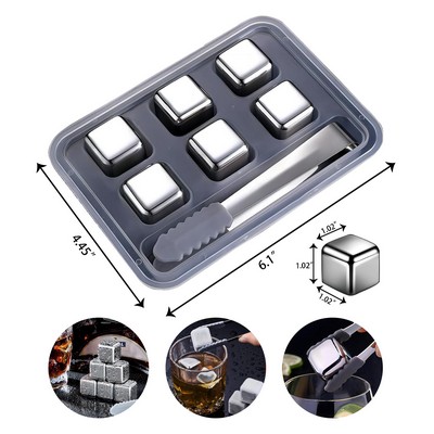 6 Pack Stainless Steel Whiskey Chilling Rocks Set